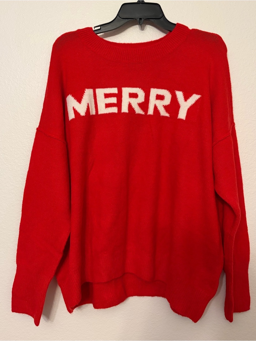 Vince Camuto Red MERRY Holiday Crewneck Knit Sweater Large NWT